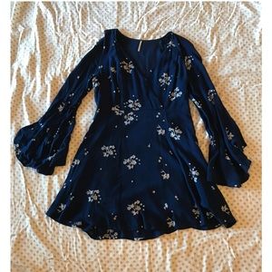 Free People, blue & white floral embroidered dress